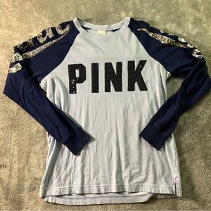 VS “Pink” Navy Blue/Baby Blue Sequins LS top size XS